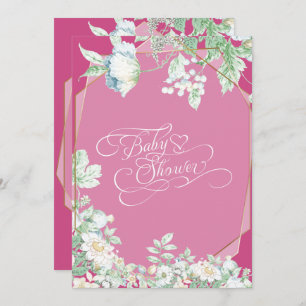 Baby Shower   Strawberry Pink  Wildflowers Berries Invitation