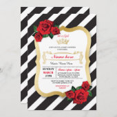 Baby Shower Stripe Black Rose Crown Girl Invite (Front/Back)