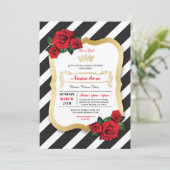 Baby Shower Stripe Black Rose Crown Girl Invite (Standing Front)
