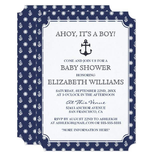 Baby Shower | Stylish Formal Navy Nautical Anchor Invitation