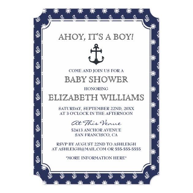 Baby Shower | Stylish Formal Navy Nautical Anchor Invitation
