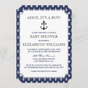 Baby Shower Stylish Formal Navy Nautical Anchor Invitation
