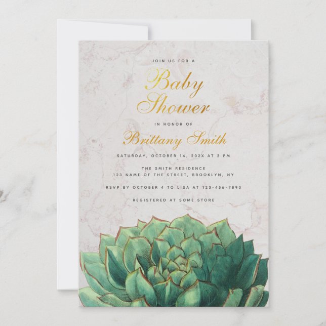 Baby Shower Succulent Elegant Green Gender Neutral Invitation (Front)