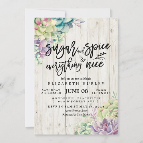 Baby Shower Sugar Spice Everything Nice Succulents Invitation