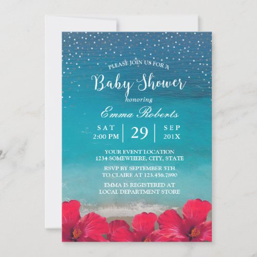 Baby Shower Summer Beach Tropical Floral Confetti Invitation