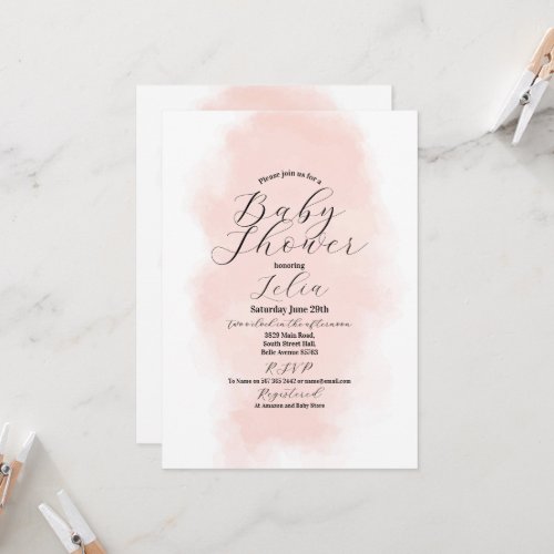 Baby Shower Summer Watercolor Peach Wash Party Invitation