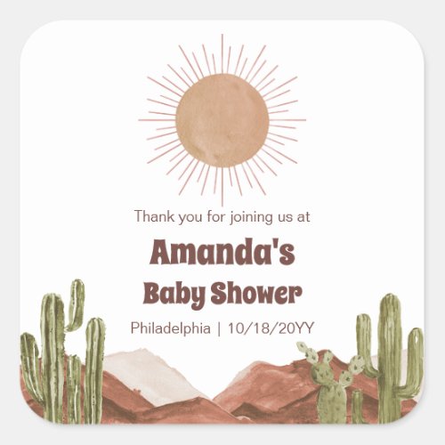 Baby Shower Sun and desert themed Square Sticker