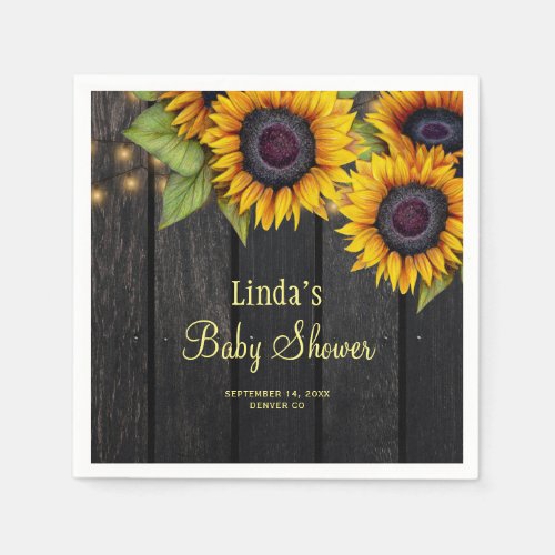 Baby shower sunflower barnwood rustic napkins