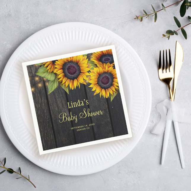 Baby shower sunflower barnwood rustic napkins (Creator Uploaded)