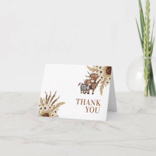 Baby Shower Sunflower Cow Folded Thank You Card