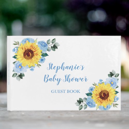 Baby Shower Sunflower Dusty Blue Floral Guest Book