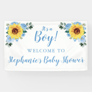 Baby Shower Sunflower Dusty Blue Floral It's a Boy Banner