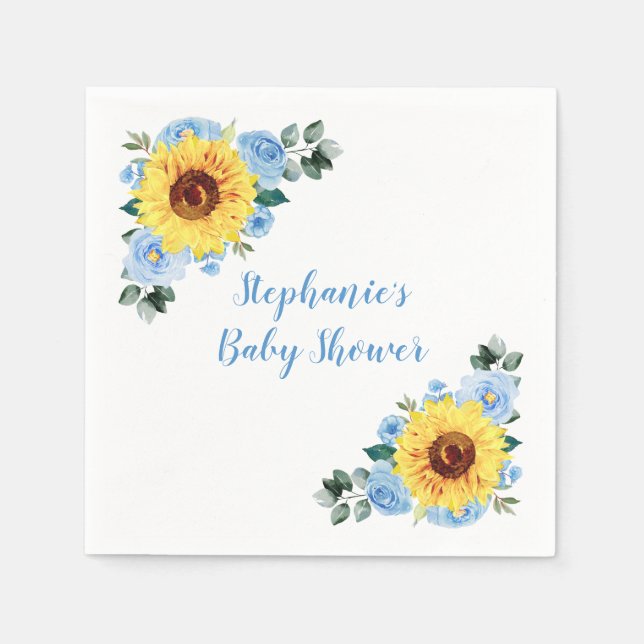 Baby Shower Sunflower Dusty Blue Personalized Napkins (Front)