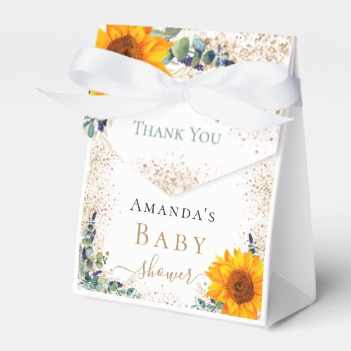 Baby shower sunflower eucalyptus glitter thank you favor boxes