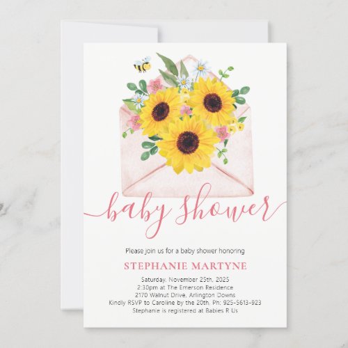 Baby Shower Sunflower Floral Envelope Invitation