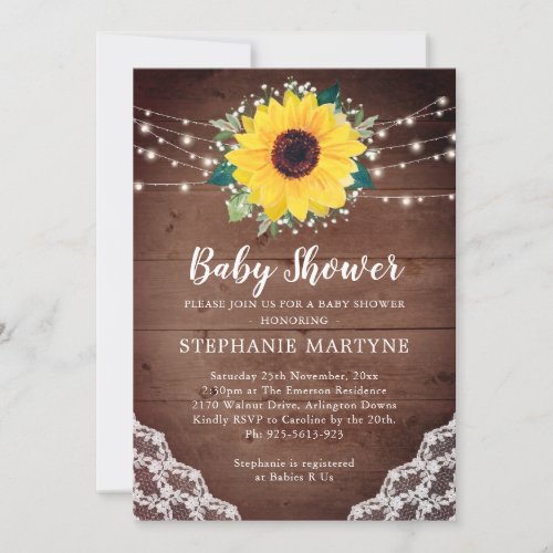 Baby Shower Sunflower Lace Babys Breath Floral Invitation