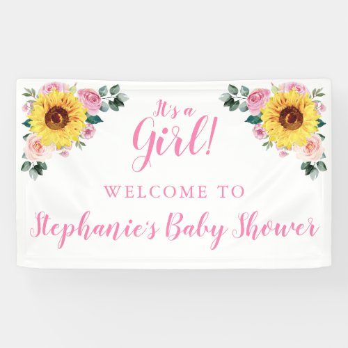 Baby Shower Sunflower Pink Floral Personalized Banner