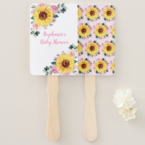 Baby Shower Sunflower Pink Floral Personalized Hand Fan