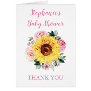 Baby Shower Sunflower Pink Floral Thank You Cards