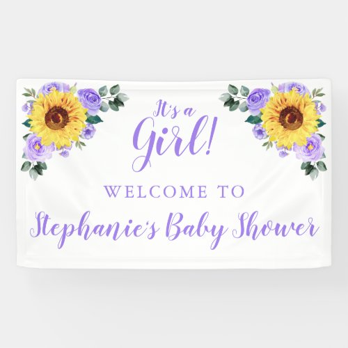 Baby Shower Sunflower Purple Floral Personalized Banner