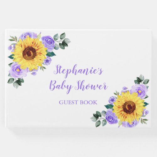 Baby Shower Sunflower Purple Floral Personalized Guest Book