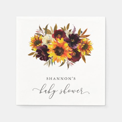 Baby Shower Sunflower Roses Rustic Fall Elegant Napkins