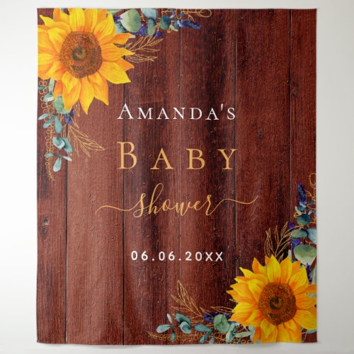 Baby Shower sunflower rustic brown wood eucalyptus Tapestry