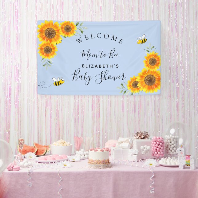 Baby Shower sunflowers boy blue mom to bee rustic Banner (Party)