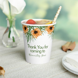 Baby Shower Sunflowers Greenery Thank You Paper Cups