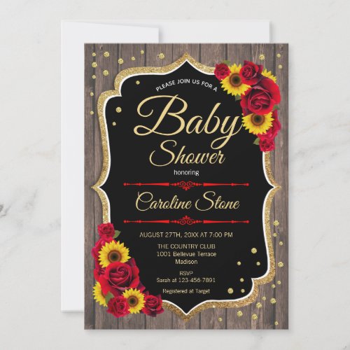 Baby Shower _ Sunflowers Roses Rustic Invitation