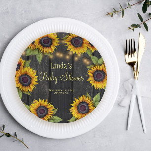 Baby shower sunflowers rustic barn wood paper plates