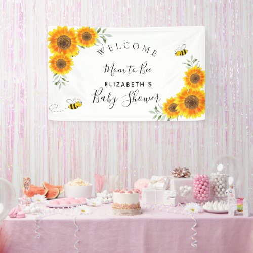 Baby Shower sunflowers white mom to bee rustic Banner