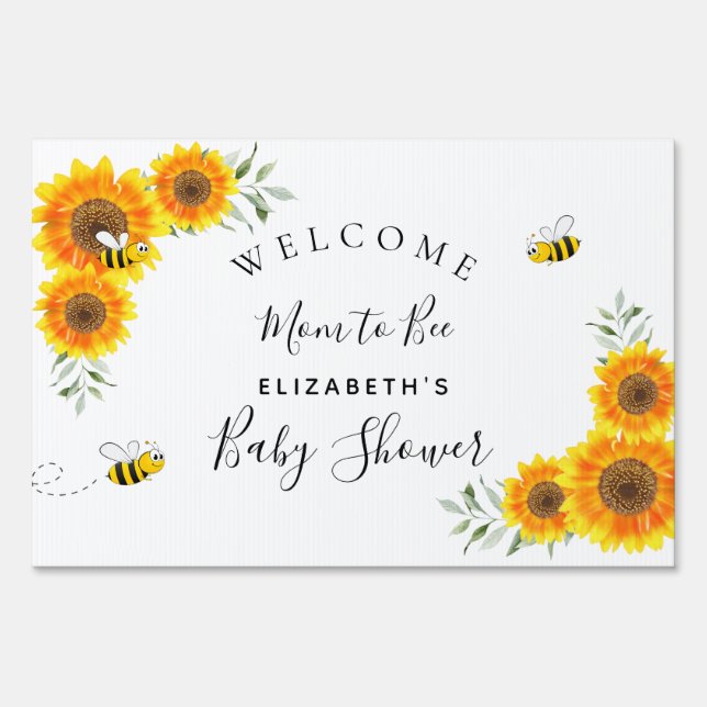 Baby Shower sunflowers white mom to bee rustic Sign (Front)