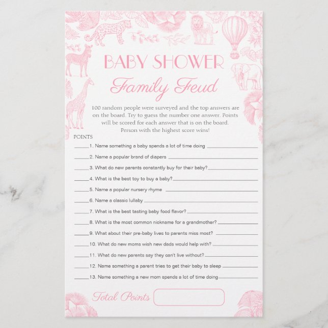 Baby Shower Survey Says Game Card (Front)