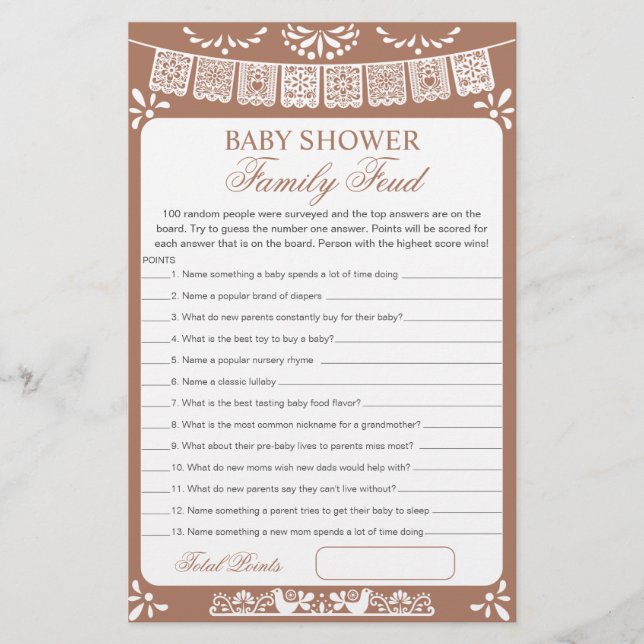 Baby Shower Survey Says Game Card (Front)