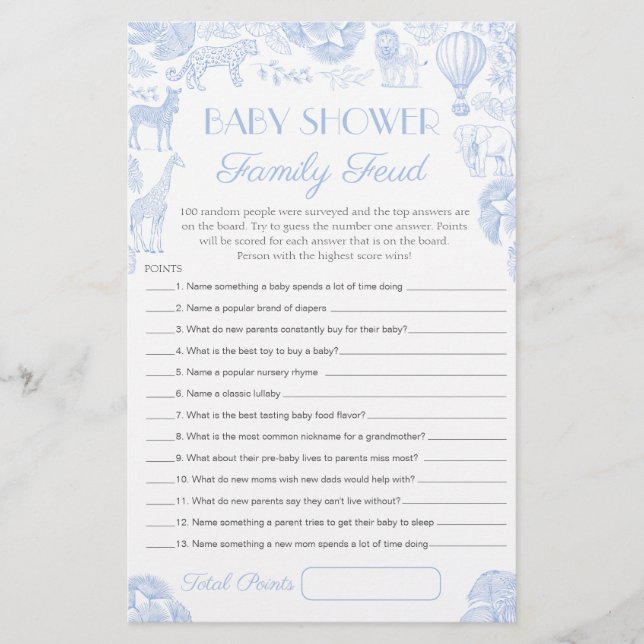 Baby Shower Survey Says Game Card (Front)