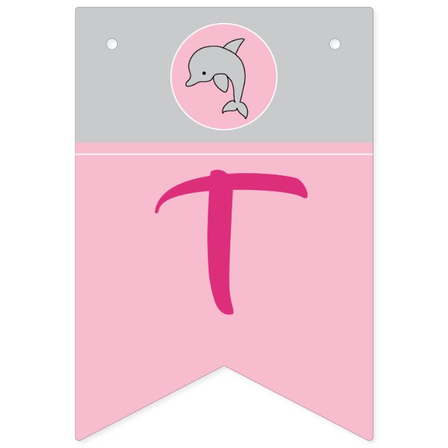 Baby Shower Swallowtail Banner Pink/Grey Dolphin (Second Flag)