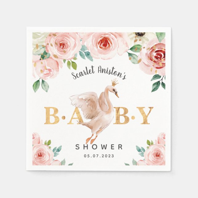 Baby Shower Swan Floral Napkins (Front)