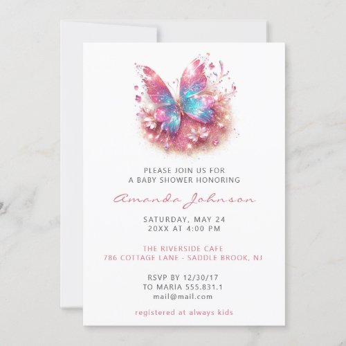 Baby Shower Sweet 16th Butterfly Girl  Pink White  Invitation