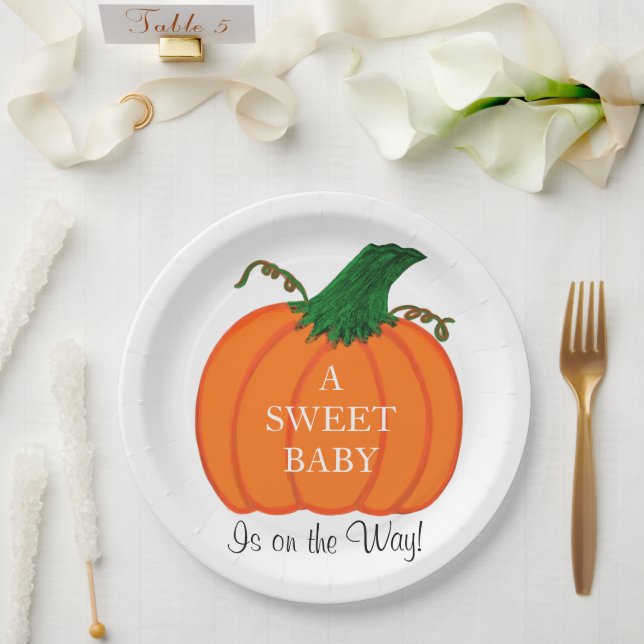 Baby Shower Sweet Baby Orange Pumpkin Paper Plates (Wedding)