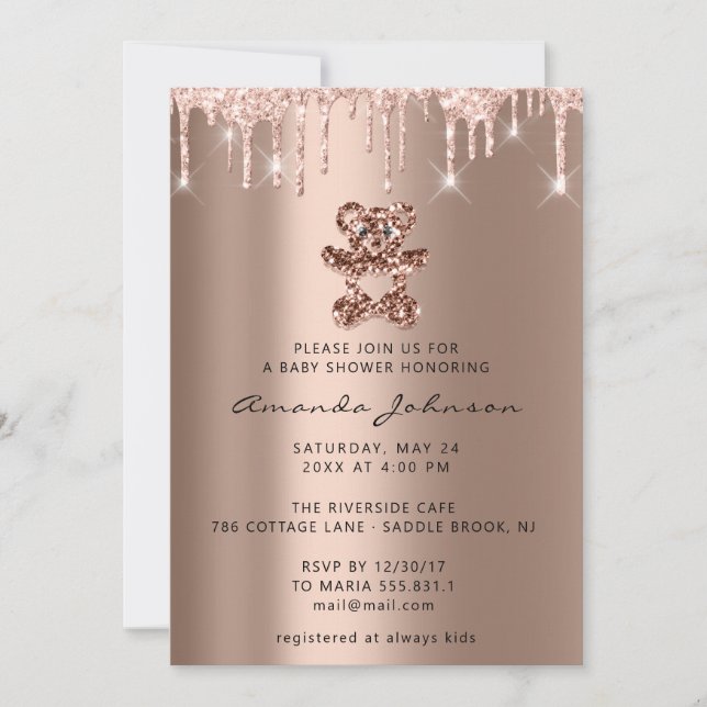Baby Shower Sweet Beer Glitter Rose Drips  Boy Gir Invitation (Front)