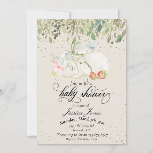 Baby Shower Sweet Bunny Gold Confetti Invitation