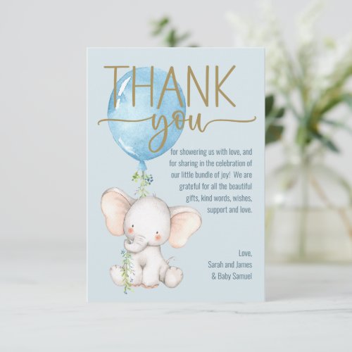 BABY SHOWER _ sweet elephant _ BOY Thank You Card