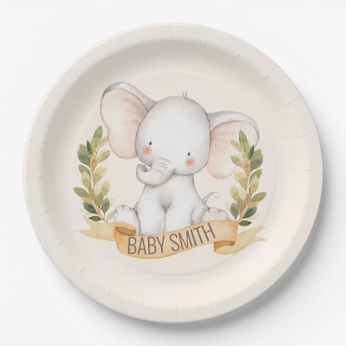 BABY SHOWER _ sweet elephant _ CREAM Paper Plates