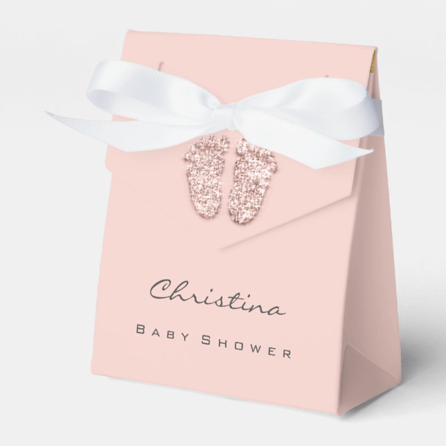 Baby Shower Sweet Feet Drips Glitter Rose Pink Favor Boxes (Front Side)