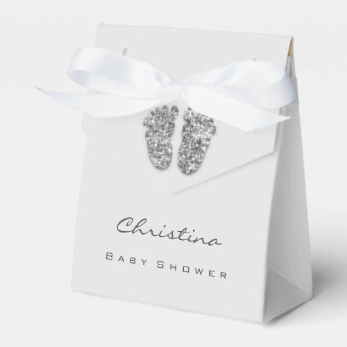 Baby Shower Sweet Feet Drips Glitter Silver Gray  Favor Boxes