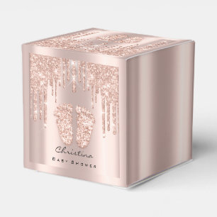 Baby Shower Sweet Feet Drips Rose Glitter Effect Favor Boxes