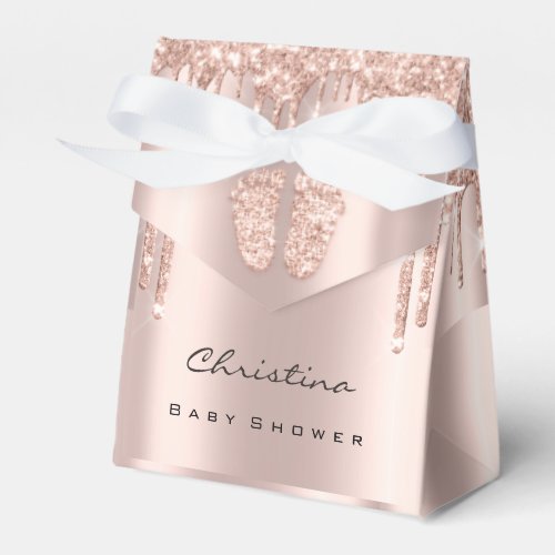 Baby Shower Sweet Feet Drips Rose Glitter Vlush Favor Boxes