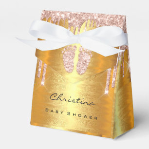 Baby Shower Sweet Feet Drips Rose Gold Glitter Favor Boxes