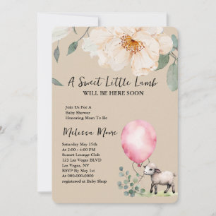 Baby Shower Sweet Little Lamb Pink Balloon Invitation